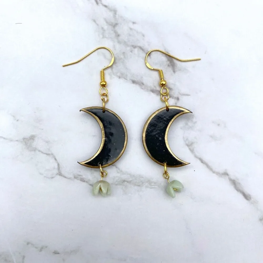 Black Moon Lily of the Valley Dangle Earrings
